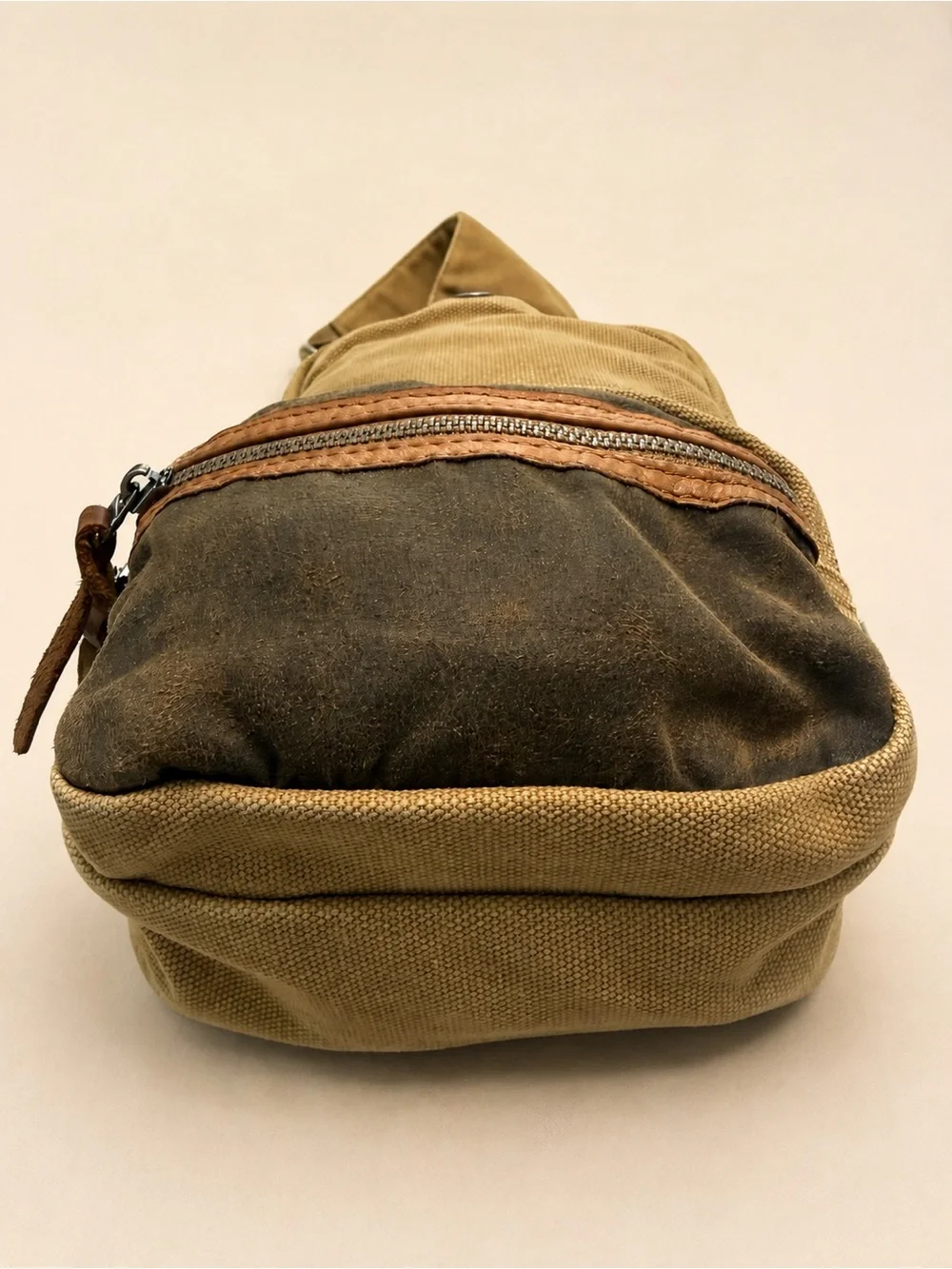 TSD Brand Tapa Canvas Sling Bag Khaki Brown Leather Crossbody
